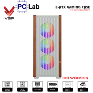 Vỏ case PC máy tính VSP Gaming C19 (E-ATX, Full Tower, Trắng/Gỗ)