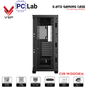 Vỏ case PC máy tính VSP Gaming C19 (E-ATX, Full Tower, Trắng/Gỗ)