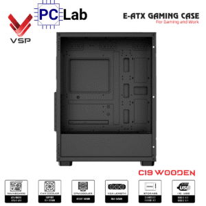 Vỏ case PC máy tính VSP Gaming C19 (E-ATX, Full Tower, Trắng/Gỗ)