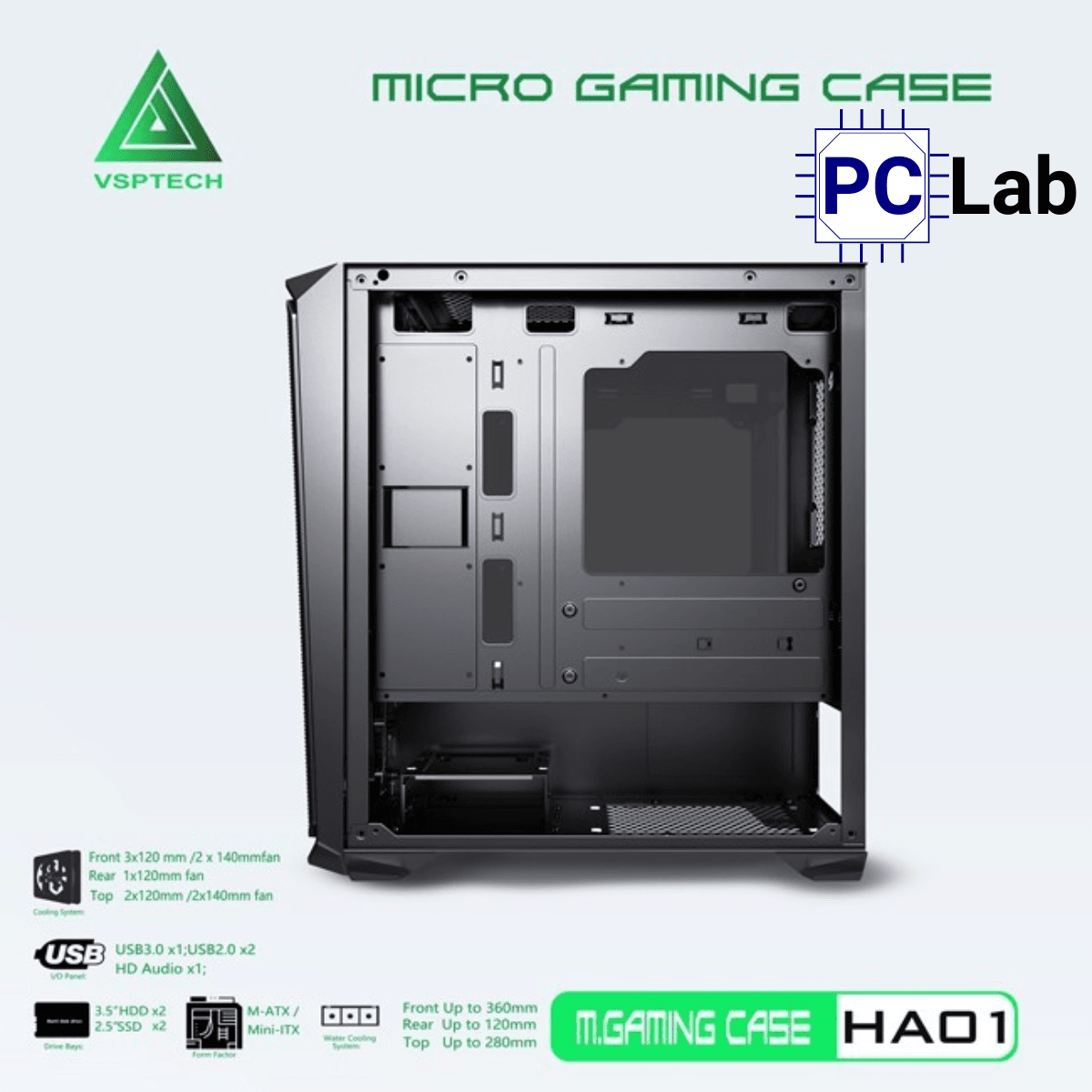 Vỏ case PC máy tính VSP HA01 (M-ATX, Mid Tower, Trắng/Đen/Hồng/Xanh)