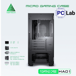 Vỏ case PC máy tính VSP HA01 (M-ATX, Mid Tower, Trắng/Đen/Hồng/Xanh)