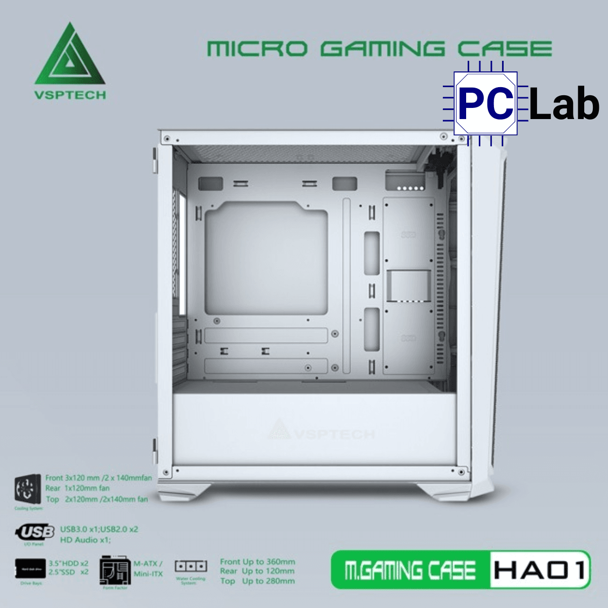 Vỏ case PC máy tính VSP HA01 (M-ATX, Mid Tower, Trắng/Đen/Hồng/Xanh)