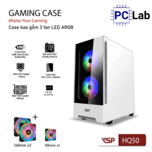 Vỏ case PC máy tính VSP HQ50 (ATX, Mid Tower, Trắng/Đen)