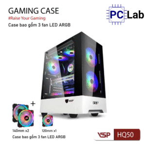 Vỏ case PC máy tính VSP HQ50 (ATX, Mid Tower, Trắng/Đen)