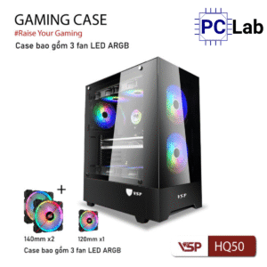 Vỏ case PC máy tính VSP HQ50 (ATX, Mid Tower, Trắng/Đen)