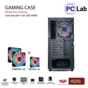 Vỏ case PC máy tính VSP HQ50 (ATX, Mid Tower, Trắng/Đen)