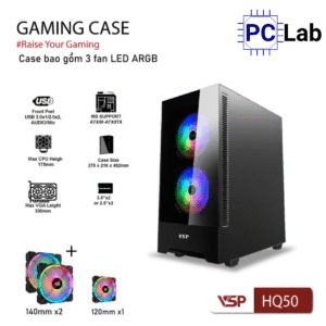 Vỏ case PC máy tính VSP HQ50 (ATX, Mid Tower, Trắng/Đen)