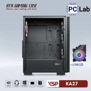 Vỏ case PC máy tính VSP KA27 (ATX, Mid Tower, Trắng/Đen, 4 Fan LED)