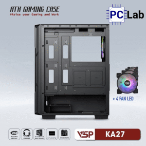 Vỏ case PC máy tính VSP KA27 (ATX, Mid Tower, Trắng/Đen, 4 Fan LED)