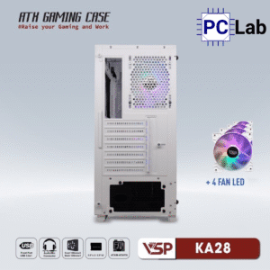 Vỏ case PC máy tính VSP KA28 (ATX, Mid Tower, Trắng/Đen, 4 Fan LED)