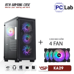 Vỏ case PC máy tính VSP KA29 (ATX, Mid Tower, Trắng/Đen, 4 Fan LED)
