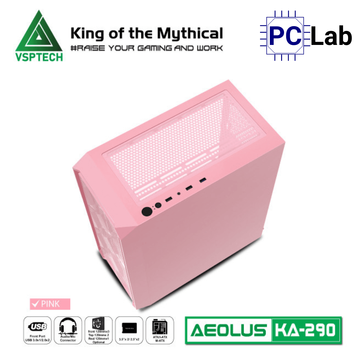 Vỏ case PC máy tính VSP KA290 (ATX, Mid Tower, Trắng/Đen/Hồng/Xanh)