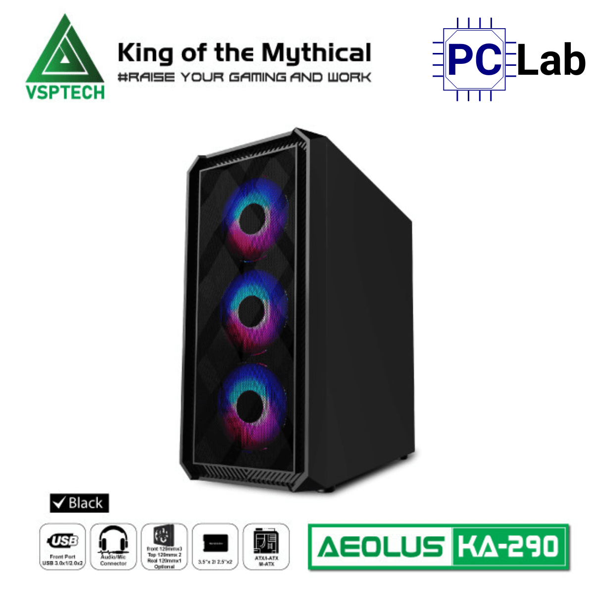Vỏ case PC máy tính VSP KA290 (ATX, Mid Tower, Trắng/Đen/Hồng/Xanh)