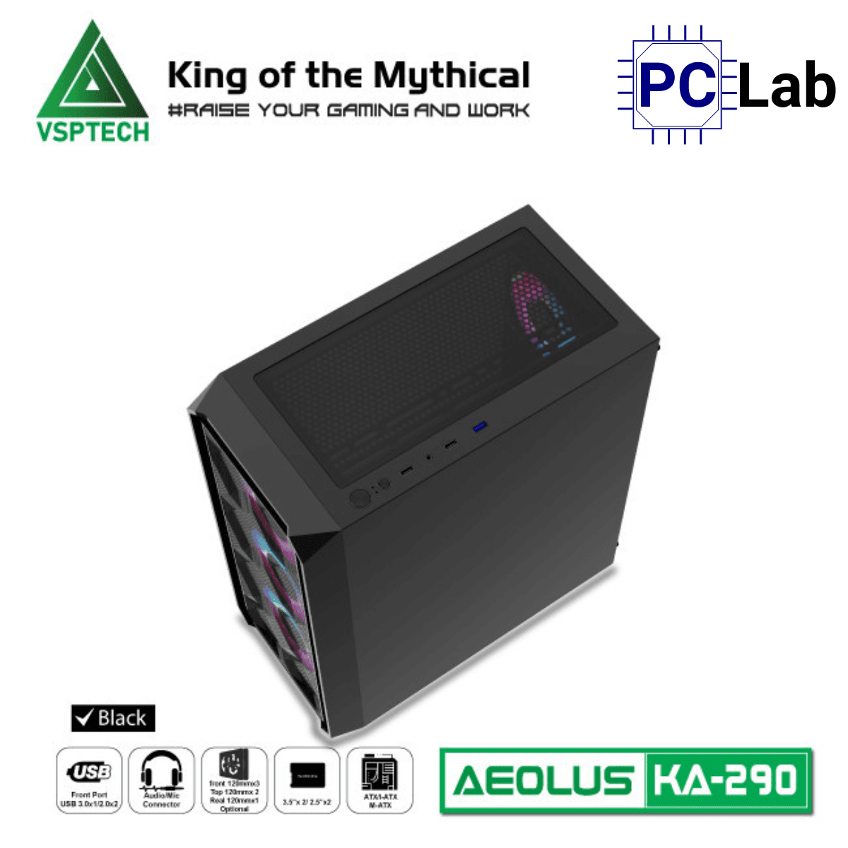 Vỏ case PC máy tính VSP KA290 (ATX, Mid Tower, Trắng/Đen/Hồng/Xanh)