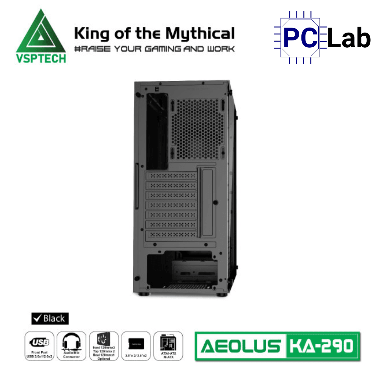 Vỏ case PC máy tính VSP KA290 (ATX, Mid Tower, Trắng/Đen/Hồng/Xanh)