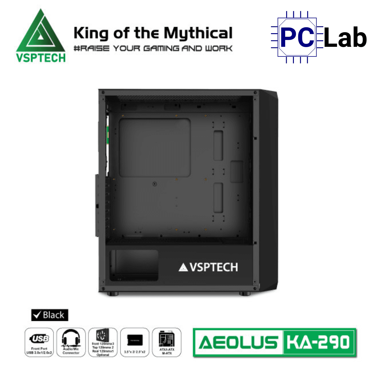 Vỏ case PC máy tính VSP KA290 (ATX, Mid Tower, Trắng/Đen/Hồng/Xanh)