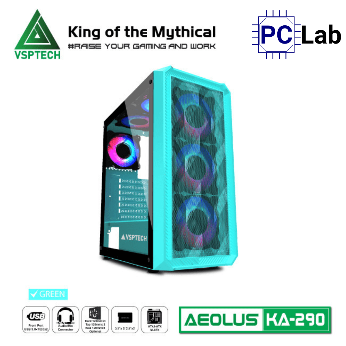 Vỏ case PC máy tính VSP KA290 (ATX, Mid Tower, Trắng/Đen/Hồng/Xanh)
