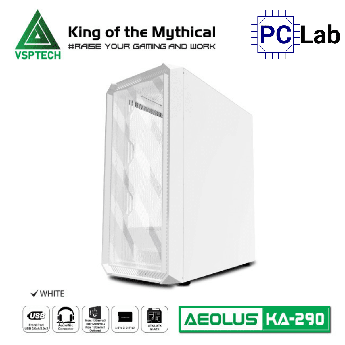 Vỏ case PC máy tính VSP KA290 (ATX, Mid Tower, Trắng/Đen/Hồng/Xanh)