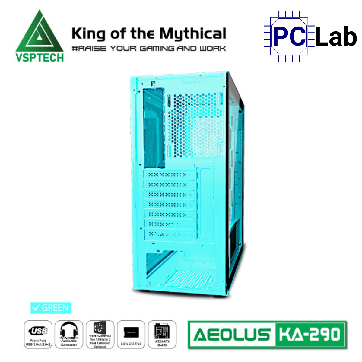 Vỏ case PC máy tính VSP KA290 (ATX, Mid Tower, Trắng/Đen/Hồng/Xanh)