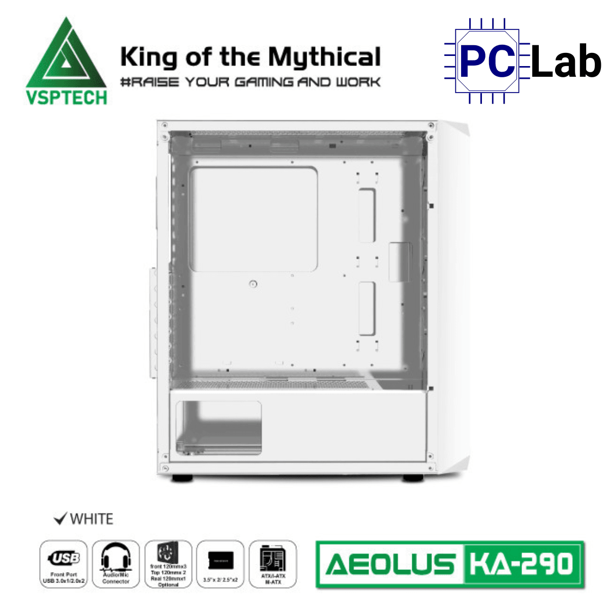 Vỏ case PC máy tính VSP KA290 (ATX, Mid Tower, Trắng/Đen/Hồng/Xanh)