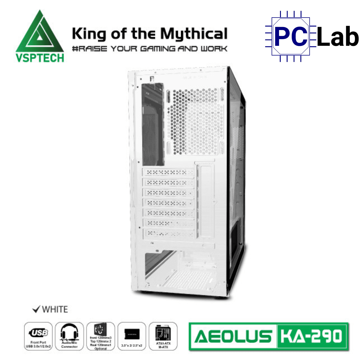 Vỏ case PC máy tính VSP KA290 (ATX, Mid Tower, Trắng/Đen/Hồng/Xanh)