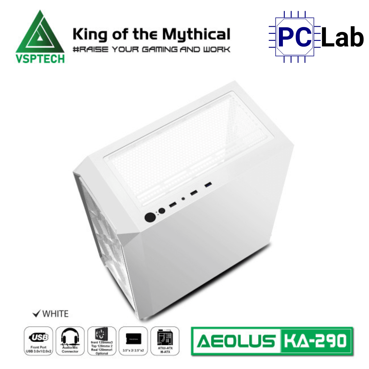 Vỏ case PC máy tính VSP KA290 (ATX, Mid Tower, Trắng/Đen/Hồng/Xanh)