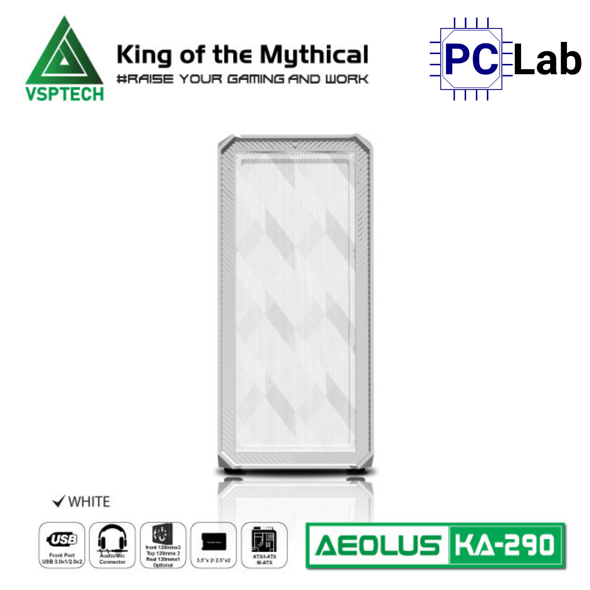 Vỏ case PC máy tính VSP KA290 (ATX, Mid Tower, Trắng/Đen/Hồng/Xanh)