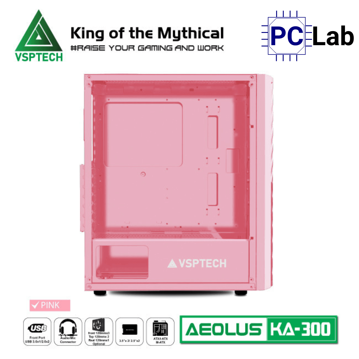Vỏ case PC máy tính VSP KA300 (ATX, Mid Tower, Trắng/Đen/Hồng/Xanh)