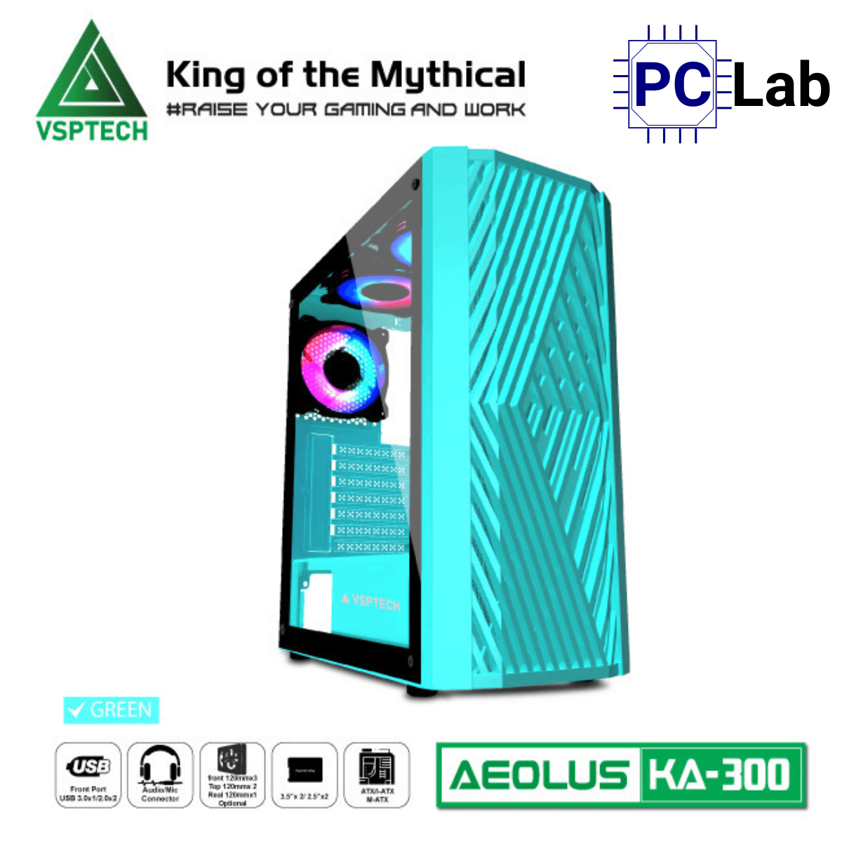 Vỏ case PC máy tính VSP KA300 (ATX, Mid Tower, Trắng/Đen/Hồng/Xanh)