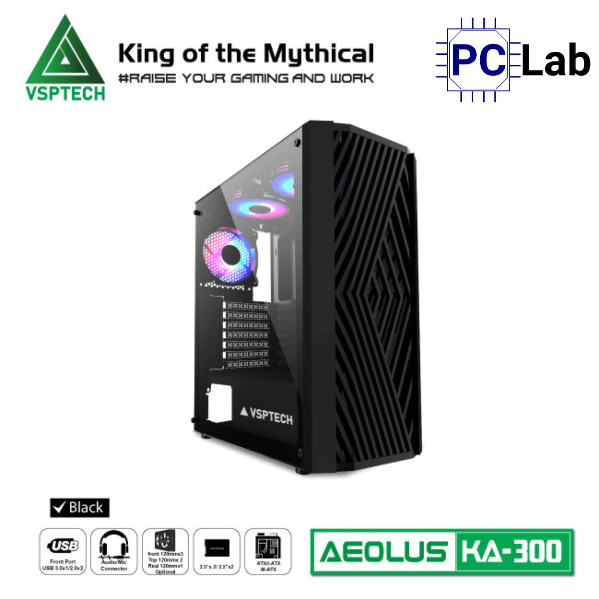Vỏ case PC máy tính VSP KA300 (ATX, Mid Tower, Trắng/Đen/Hồng/Xanh)