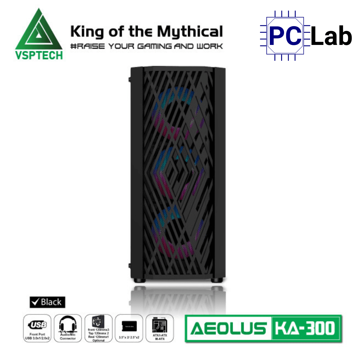 Vỏ case PC máy tính VSP KA300 (ATX, Mid Tower, Trắng/Đen/Hồng/Xanh)
