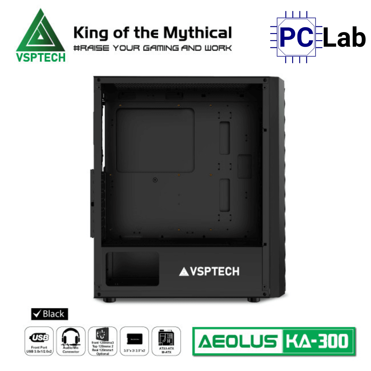 Vỏ case PC máy tính VSP KA300 (ATX, Mid Tower, Trắng/Đen/Hồng/Xanh)