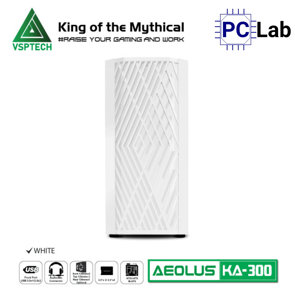 Vỏ case PC máy tính VSP KA300 (ATX, Mid Tower, Trắng/Đen/Hồng/Xanh)