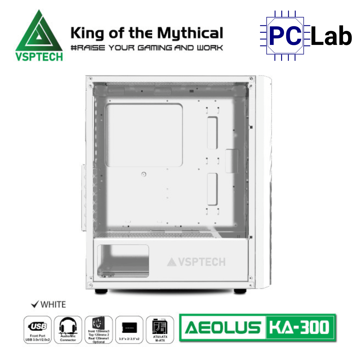 Vỏ case PC máy tính VSP KA300 (ATX, Mid Tower, Trắng/Đen/Hồng/Xanh)