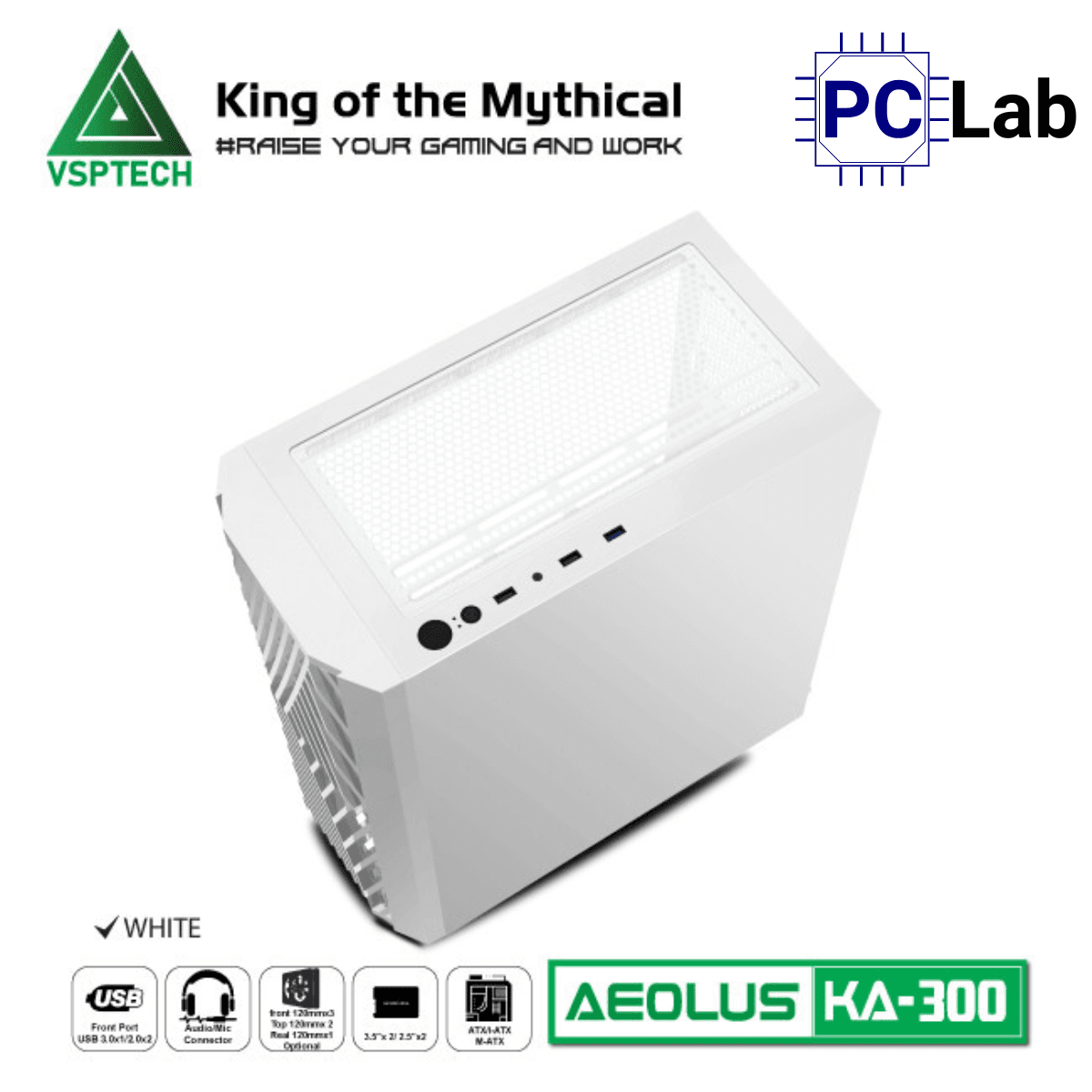 Vỏ case PC máy tính VSP KA300 (ATX, Mid Tower, Trắng/Đen/Hồng/Xanh)