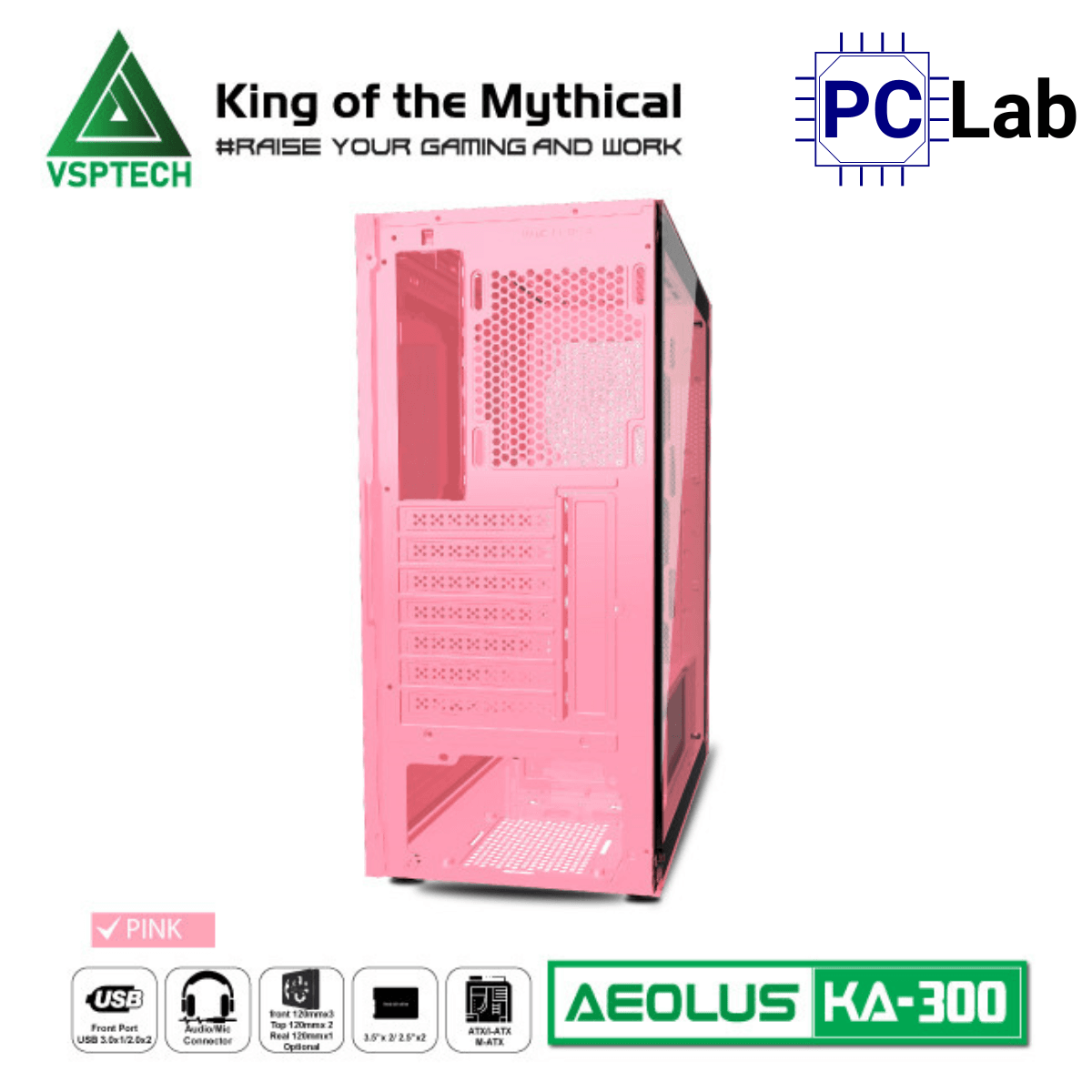 Vỏ case PC máy tính VSP KA300 (ATX, Mid Tower, Trắng/Đen/Hồng/Xanh)