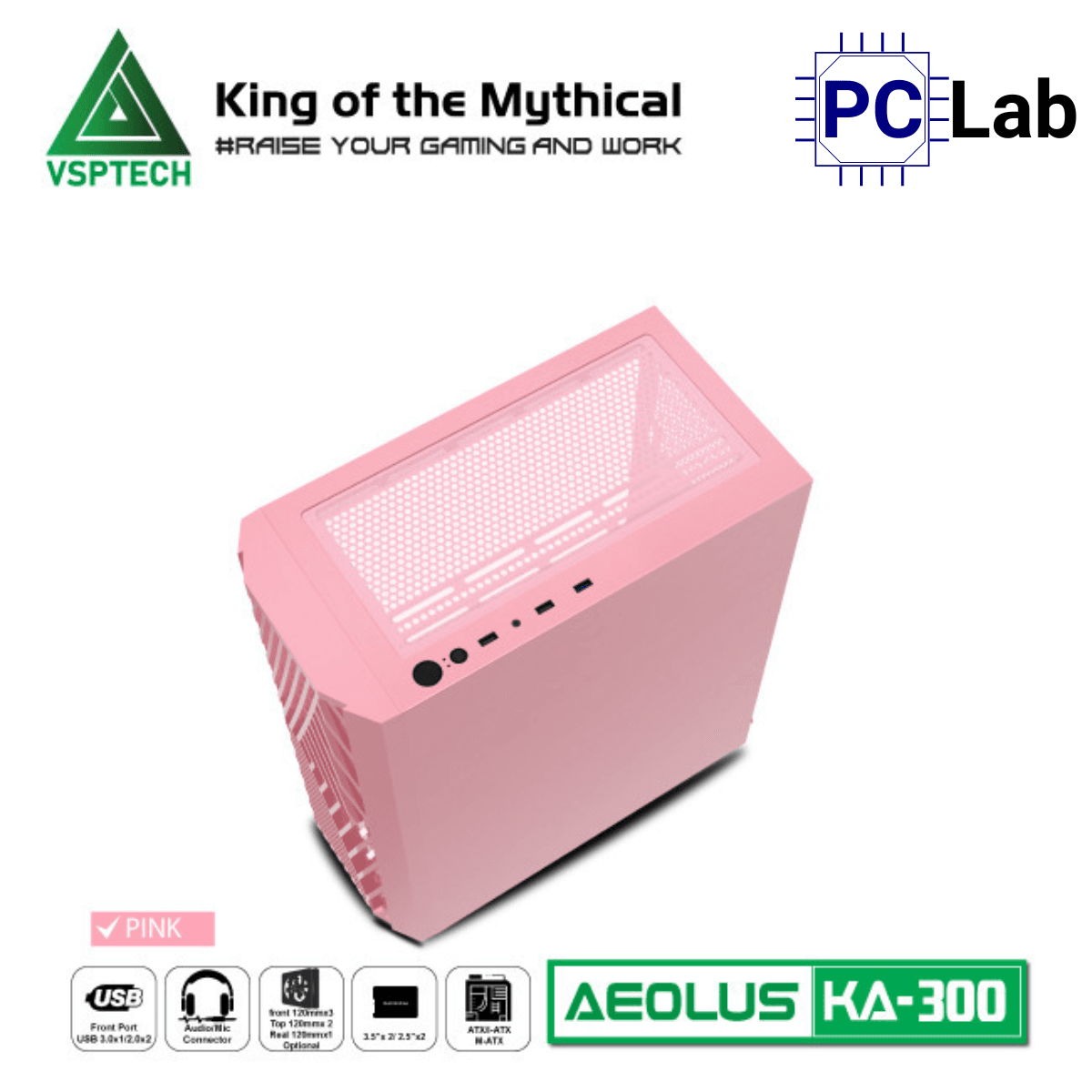 Vỏ case PC máy tính VSP KA300 (ATX, Mid Tower, Trắng/Đen/Hồng/Xanh)
