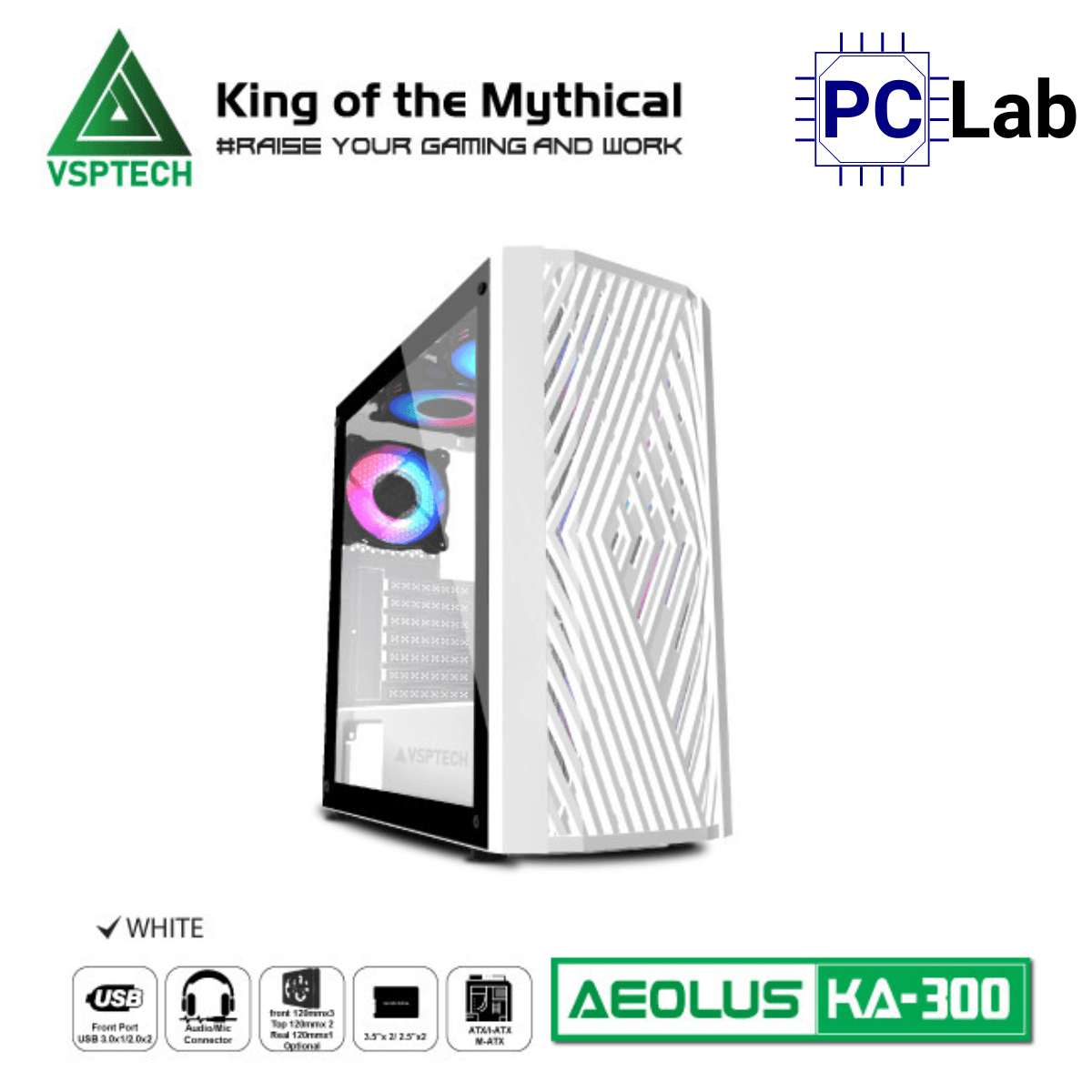 Vỏ case PC máy tính VSP KA300 (ATX, Mid Tower, Trắng/Đen/Hồng/Xanh)