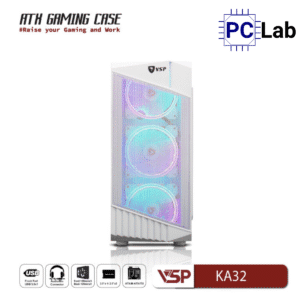 Vỏ case PC máy tính VSP KA32 (ATX, Mid Tower, Trắng/Đen)