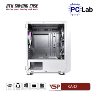 Vỏ case PC máy tính VSP KA32 (ATX, Mid Tower, Trắng/Đen)