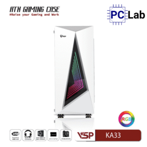 Vỏ case PC máy tính VSP KA33 (ATX, Mid Tower, Trắng/Đen)