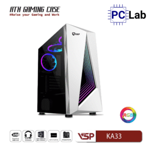 Vỏ case PC máy tính VSP KA33 (ATX, Mid Tower, Trắng/Đen)