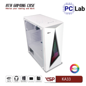 Vỏ case PC máy tính VSP KA33 (ATX, Mid Tower, Trắng/Đen)
