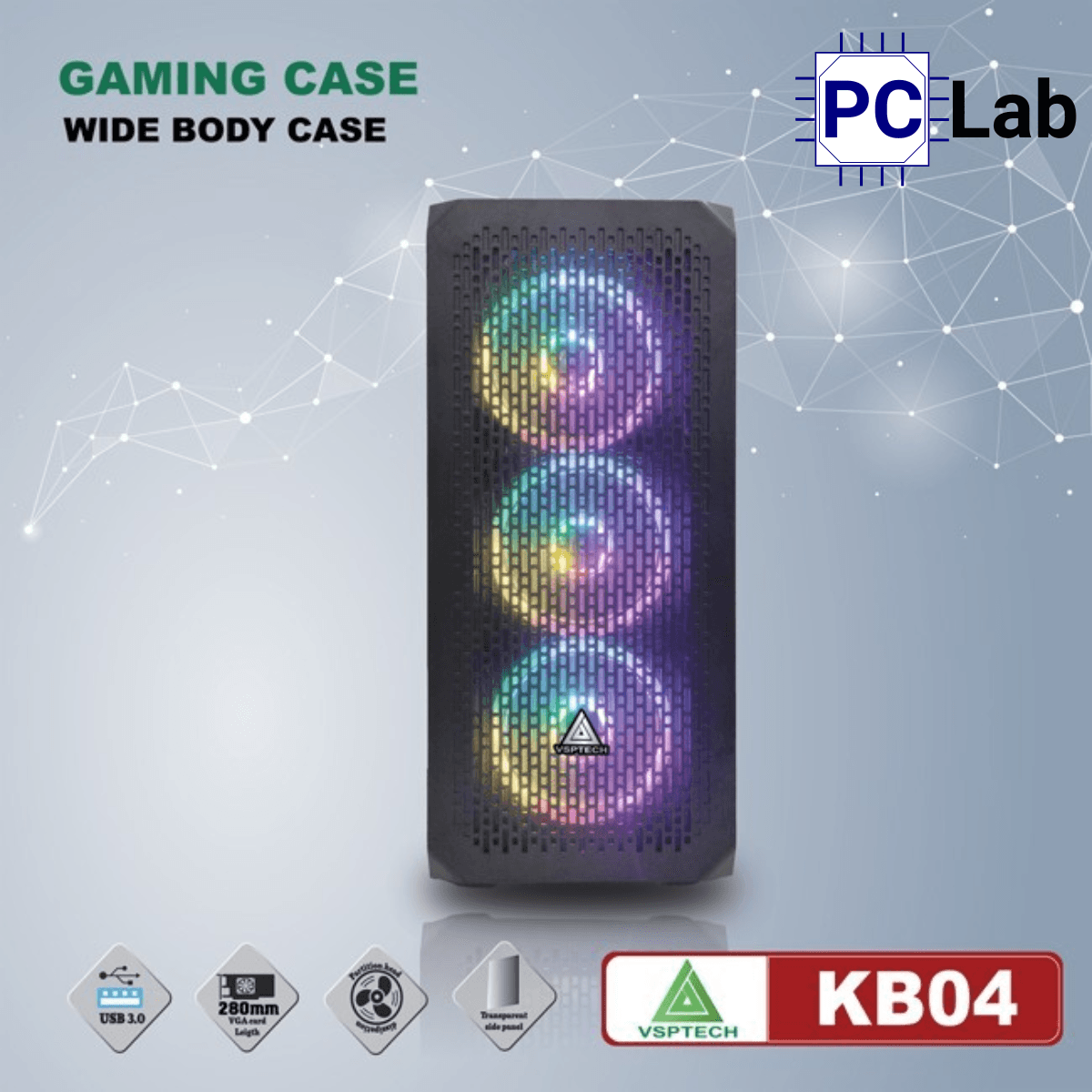 Vỏ case PC máy tính VSP KB04 (ATX, Mid Tower, Đen)