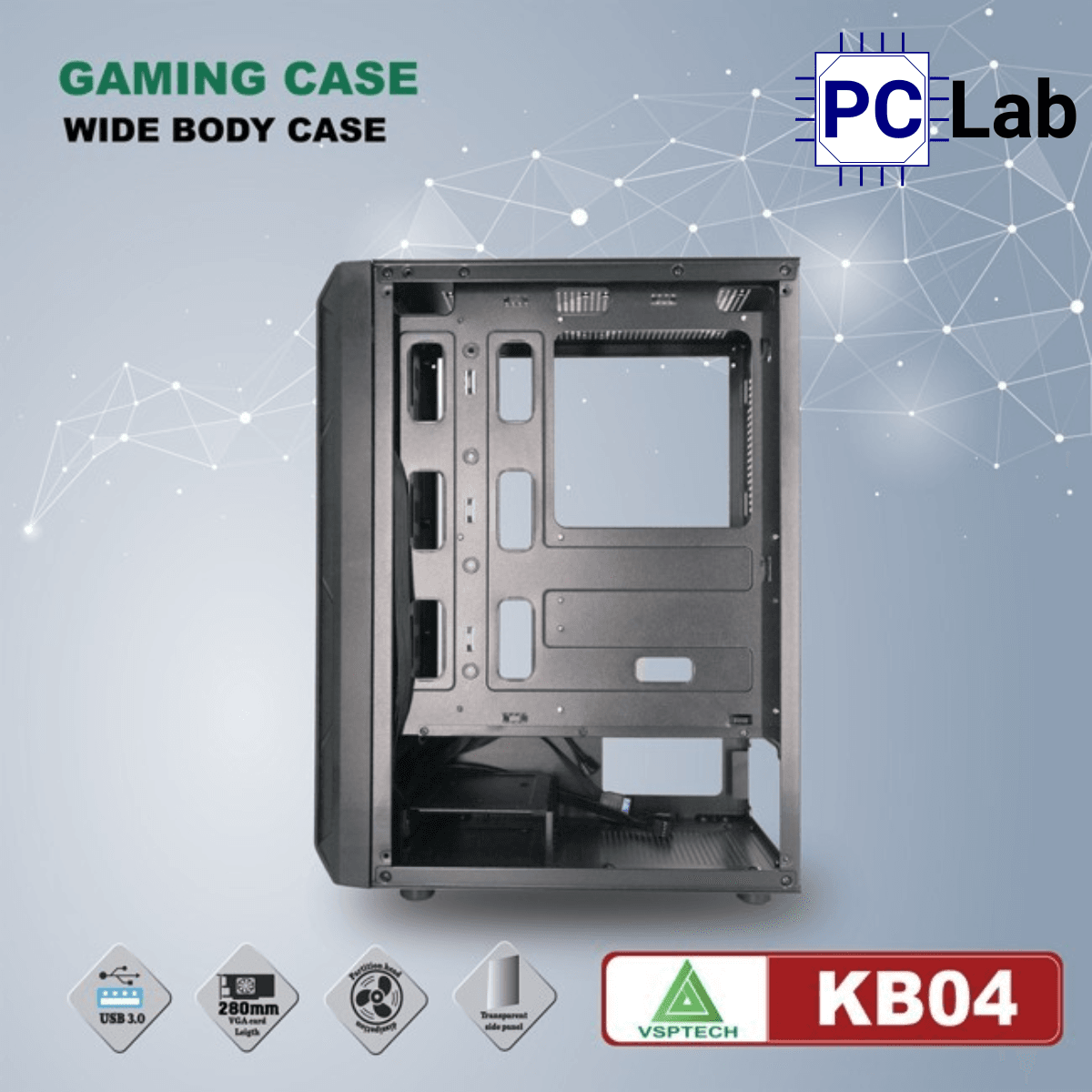Vỏ case PC máy tính VSP KB04 (ATX, Mid Tower, Đen)
