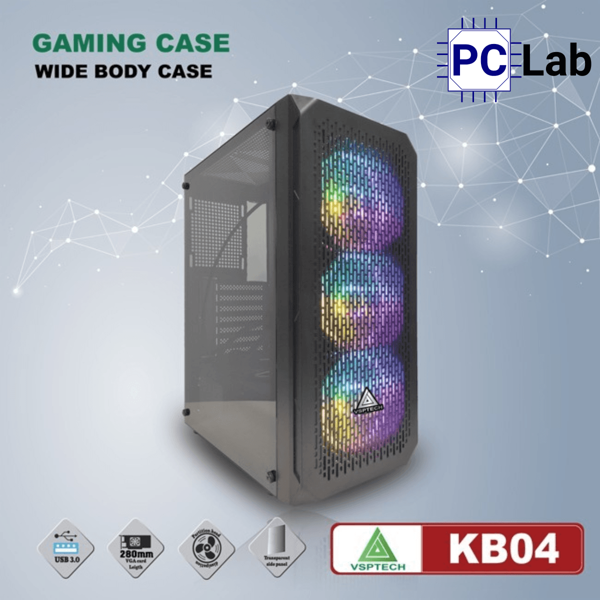 Vỏ case PC máy tính VSP KB04 (ATX, Mid Tower, Đen)