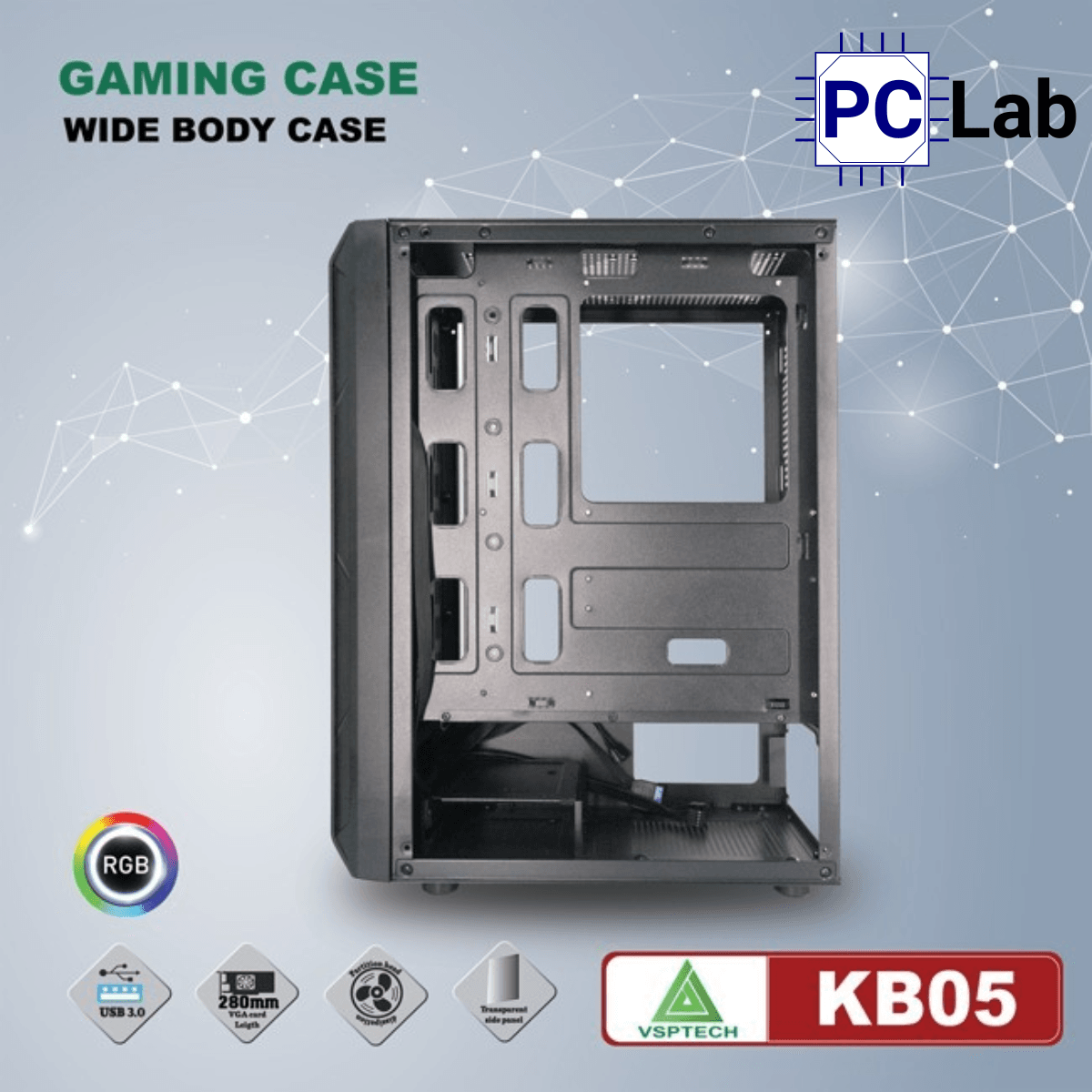 Vỏ case PC máy tính VSP KB05 (ATX, Mid Tower, Đen)