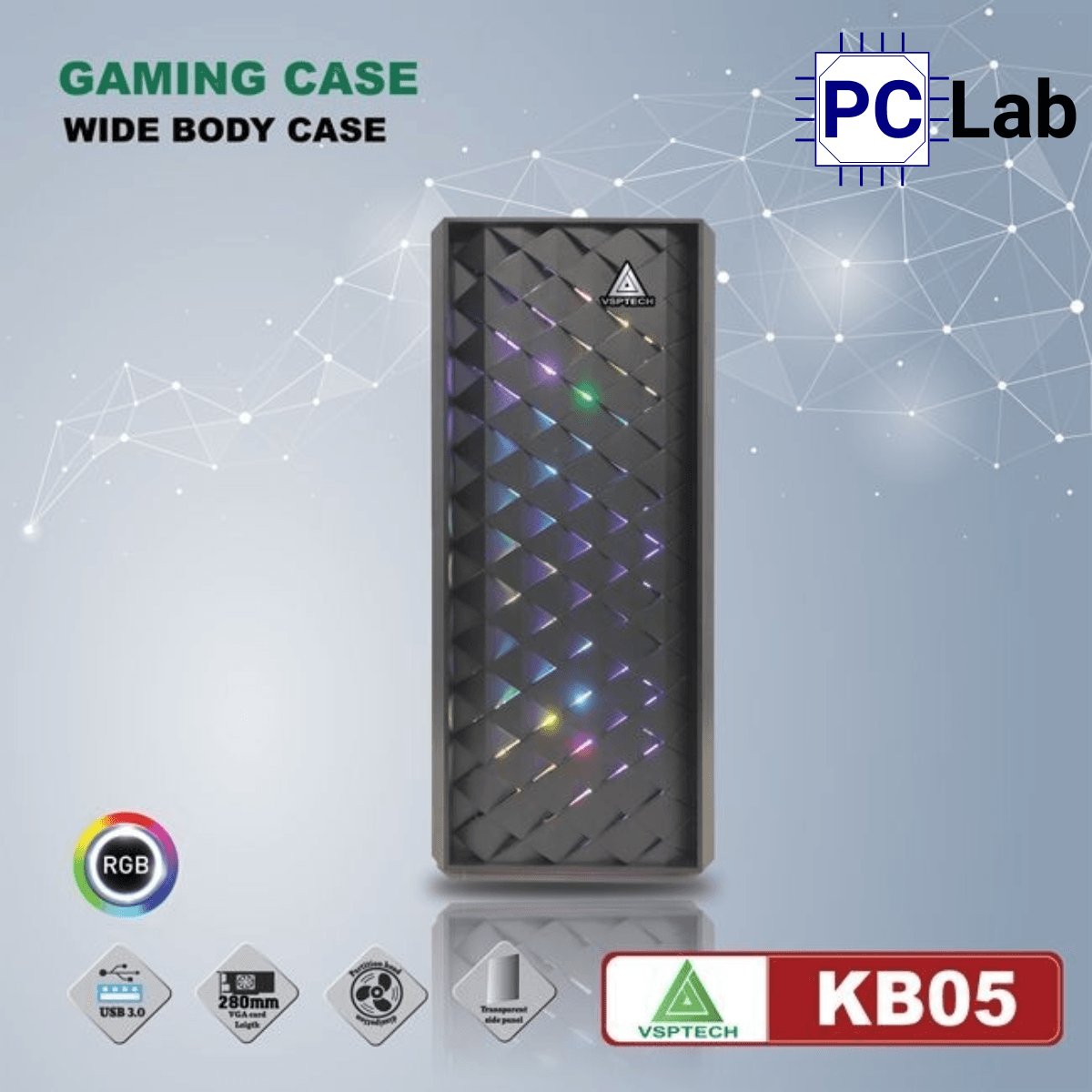 Vỏ case PC máy tính VSP KB05 (ATX, Mid Tower, Đen)