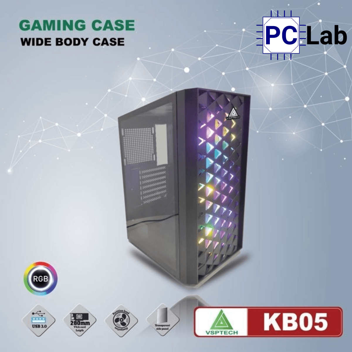 Vỏ case PC máy tính VSP KB05 (ATX, Mid Tower, Đen)