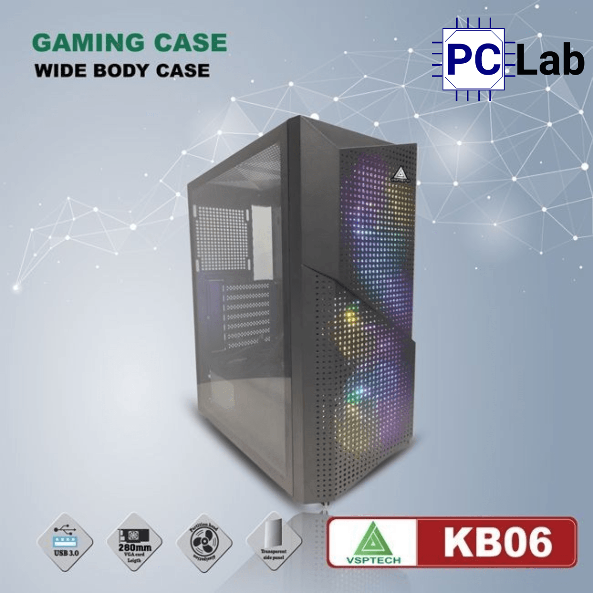 Vỏ case PC máy tính VSP KB06 (ATX, Mid Tower, Đen)